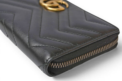 グッチ 財布 GUCCI 長財布/GGマーモント ラウンドファスナー 443123 レザー ブラック 【中古】