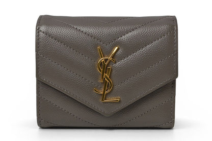 サンローランパリ 財布 SAINT LAURENT PARIS 三つ折り財布 マルチフォールドウォレット 692061 YSL キルティング グレー【中古】