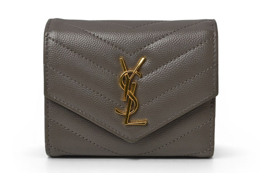 サンローランパリ 財布 SAINT LAURENT PARIS 三つ折り財布 マルチフォールドウォレット 692061 YSL キルティング グレー【中古】