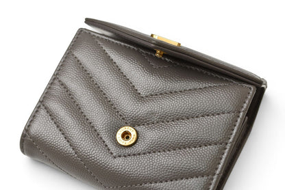 サンローランパリ 財布 SAINT LAURENT PARIS 三つ折り財布 マルチフォールドウォレット 692061 YSL キルティング グレー【中古】