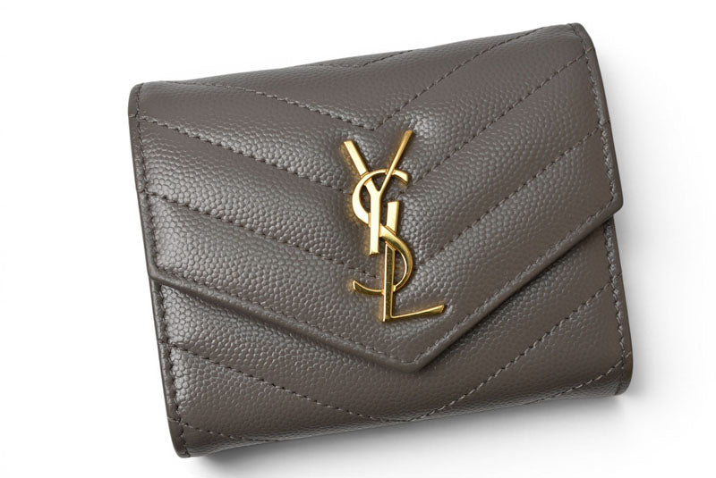 サンローランパリ 財布 SAINT LAURENT PARIS 三つ折り財布 マルチフォールドウォレット 692061 YSL キルティング グレー【中古】