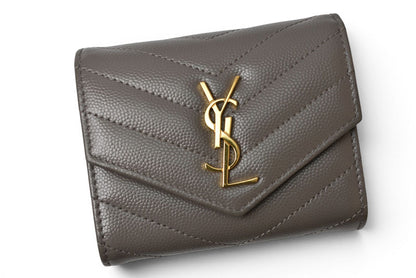 サンローランパリ 財布 SAINT LAURENT PARIS 三つ折り財布 マルチフォールドウォレット 692061 YSL キルティング グレー【中古】