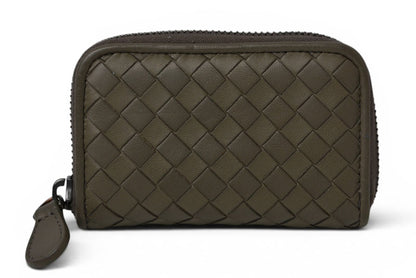 ボッテガヴェネタ カードケース/コインケース BOTTEGA VENETA ミニ財布 イントレチャート レザー カーキグレー 114075【中古】