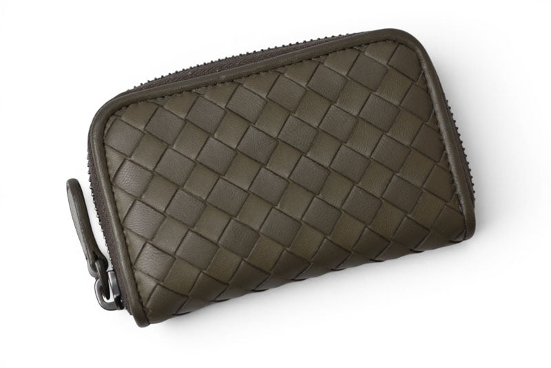 ボッテガヴェネタ カードケース/コインケース BOTTEGA VENETA ミニ財布 イントレチャート レザー カーキグレー 114075【中古】