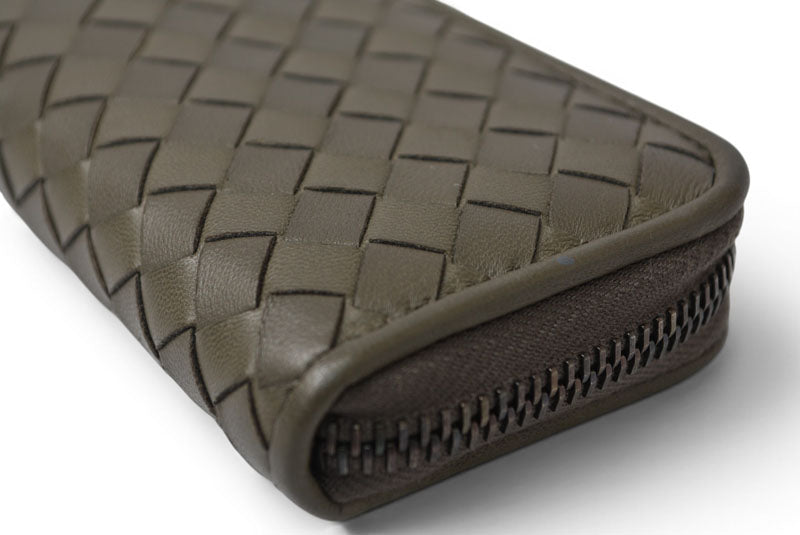 ボッテガヴェネタ カードケース/コインケース BOTTEGA VENETA ミニ財布 イントレチャート レザー カーキグレー 114075【中古】