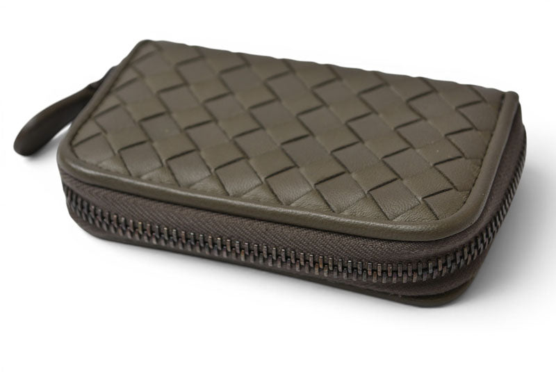 ボッテガヴェネタ カードケース/コインケース BOTTEGA VENETA ミニ財布 イントレチャート レザー カーキグレー 114075【中古】