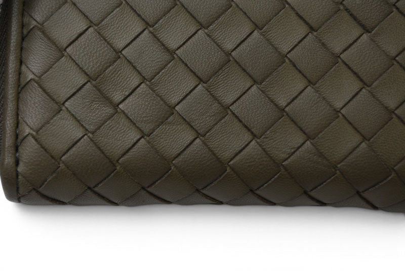 ボッテガヴェネタ カードケース/コインケース BOTTEGA VENETA ミニ財布 イントレチャート レザー カーキグレー 114075【中古】