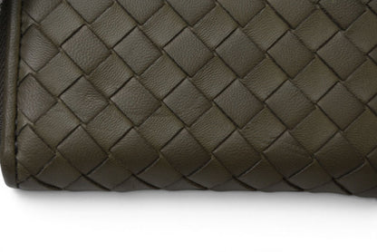 ボッテガヴェネタ カードケース/コインケース BOTTEGA VENETA ミニ財布 イントレチャート レザー カーキグレー 114075【中古】