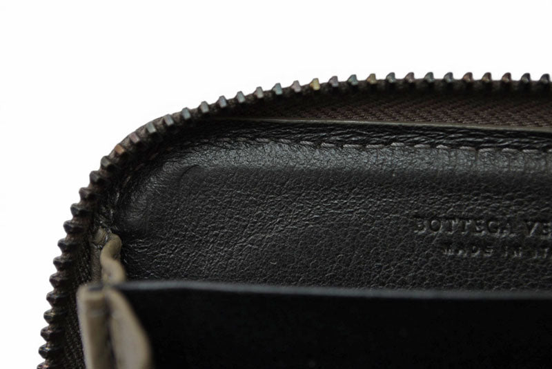 ボッテガヴェネタ カードケース/コインケース BOTTEGA VENETA ミニ財布 イントレチャート レザー カーキグレー 114075【中古】
