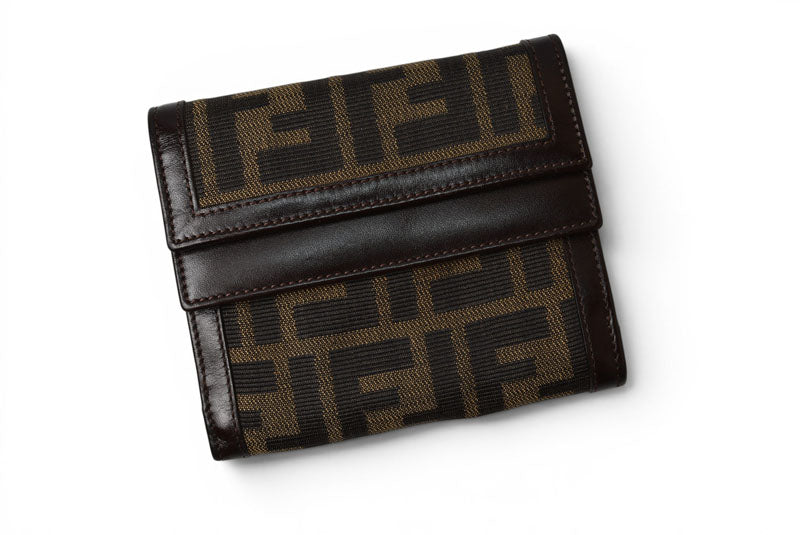 フェンディ 財布/三つ折り FENDI 折財布 ZUCCA/ズッカ柄 ブラウン【中古】