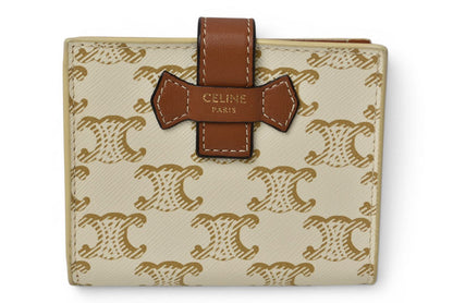 セリーヌ 財布/二つ折 CELINE ミニ財布 トリオンフ ストラップウォレット アイボリー/ブラウン【中古】