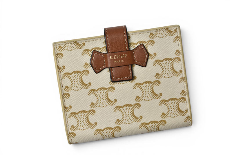 セリーヌ 財布/二つ折 CELINE ミニ財布 トリオンフ ストラップウォレット アイボリー/ブラウン【中古】