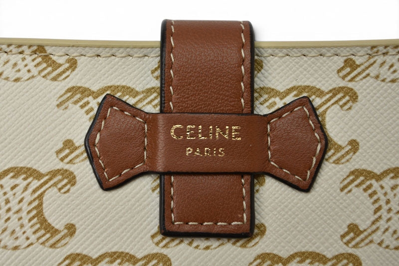 セリーヌ 財布/二つ折 CELINE ミニ財布 トリオンフ ストラップウォレット アイボリー/ブラウン【中古】