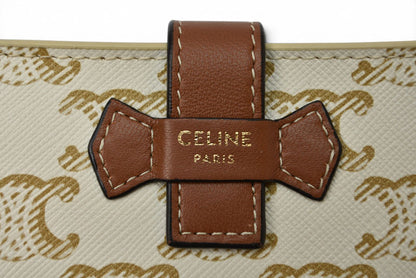 セリーヌ 財布/二つ折 CELINE ミニ財布 トリオンフ ストラップウォレット アイボリー/ブラウン【中古】