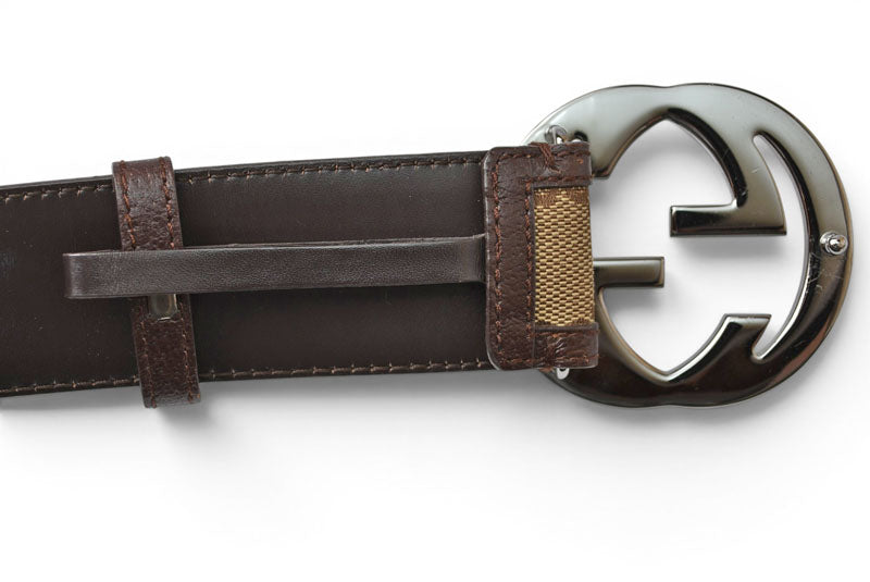 グッチ ベルト ユニセックス GUCCI GGバックル GGブラウン/ベージュ 114876 サイズ85 アパレル【中古】