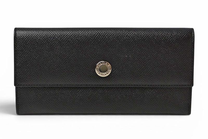 ブルガリ クラシコ BVLGARI 二つ折り 長財布 グレインレザー ブラック シルバー金具 20911【中古】
