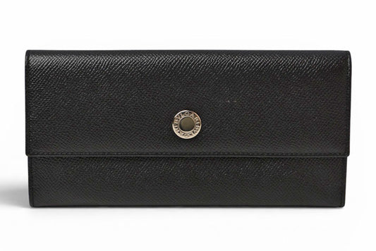 ブルガリ クラシコ BVLGARI 二つ折り 長財布 グレインレザー ブラック シルバー金具 20911【中古】
