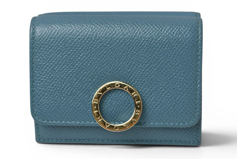 ブルガリ 財布 BVLGARI ブルガリブルガリ 三つ折り財布 コンパクトウォレット ターコイズブルー レザー【中古】