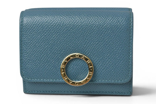 ブルガリ 財布 BVLGARI ブルガリブルガリ 三つ折り財布 コンパクトウォレット ターコイズブルー レザー【中古】