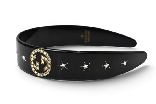 GUCCI グッチ ヘアアクセサリー/カチューシャ インターロッキングG/スター ラインストーン ブラック 髪留め 628716【中古】