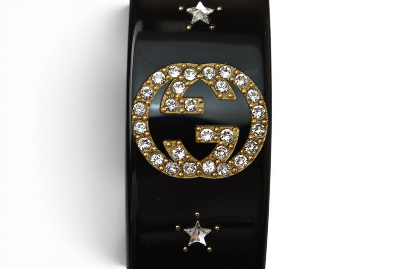 GUCCI グッチ ヘアアクセサリー/カチューシャ インターロッキングG/スター ラインストーン ブラック 髪留め 628716【中古】