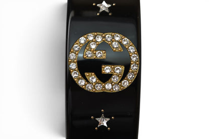 GUCCI グッチ ヘアアクセサリー/カチューシャ インターロッキングG/スター ラインストーン ブラック 髪留め 628716【中古】