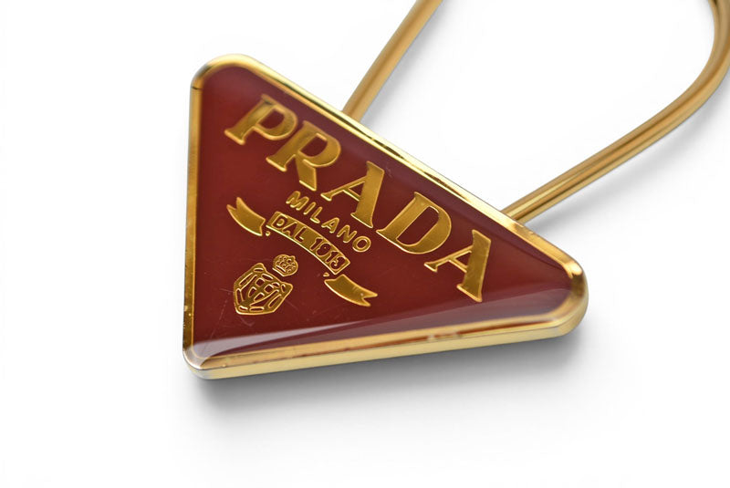 プラダ キーリング/キーホルダー PRADA トライアングル ボルドー/ゴールド M285【中古】