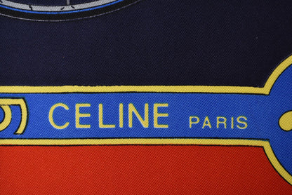 セリーヌ スカーフ ヴィンテージ CELINE スカーフ マカダム 人力車 シルク ネイビー/レッド レディース【中古】
