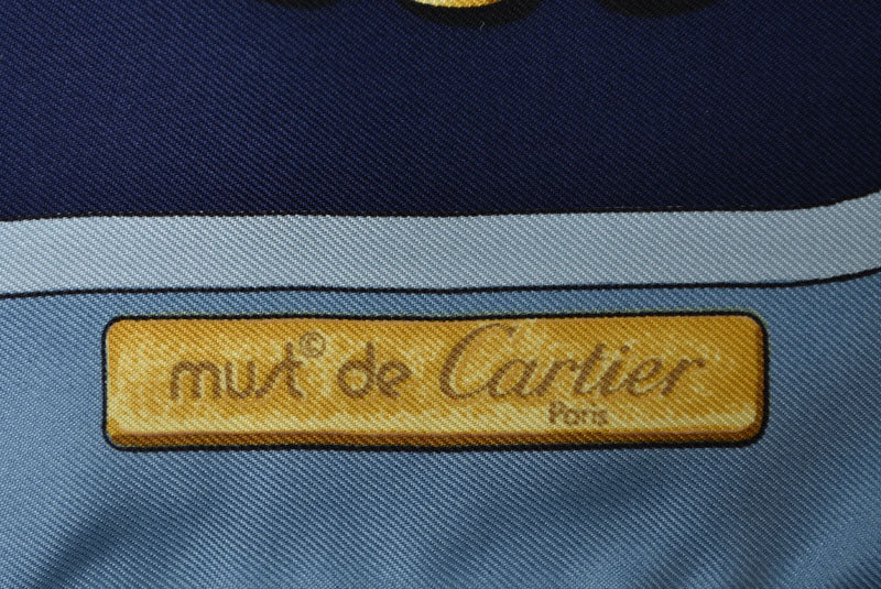 カルティエ スカーフ Cartier マスト・ドゥ・カルティエ シルクスカーフ ベルト/チェーンモチーフ ブルー【中古】
