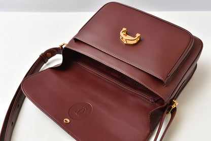 カルティエ ショルダーバッグ ヴィンテージ 2way Cartier マスト ドゥカルティエ フラップ レザー ボルドー レディース【中古】
