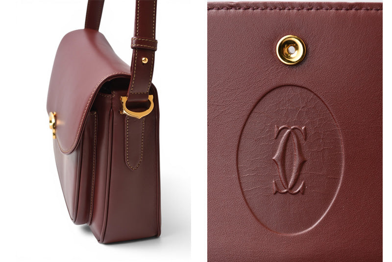 カルティエ ショルダーバッグ ヴィンテージ 2way Cartier マスト ドゥカルティエ フラップ レザー ボルドー レディース【中古】