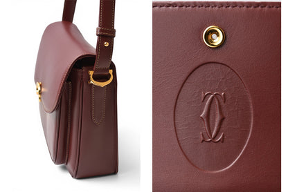 カルティエ ショルダーバッグ ヴィンテージ 2way Cartier マスト ドゥカルティエ フラップ レザー ボルドー レディース【中古】