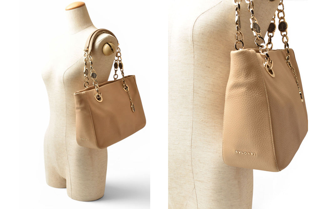 ブルガリ トートバッグ BVLGARI モネーテ レザー チェーントートバッグ ベージュ レディース【中古】