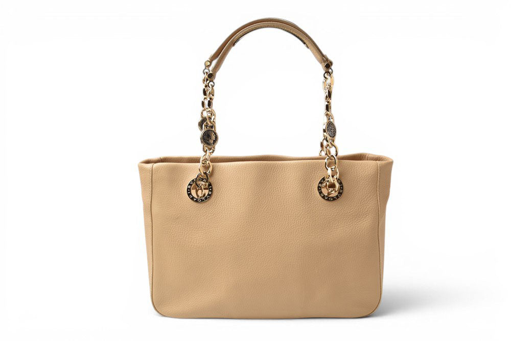 ブルガリ トートバッグ BVLGARI モネーテ レザー チェーントートバッグ ベージュ レディース【中古】