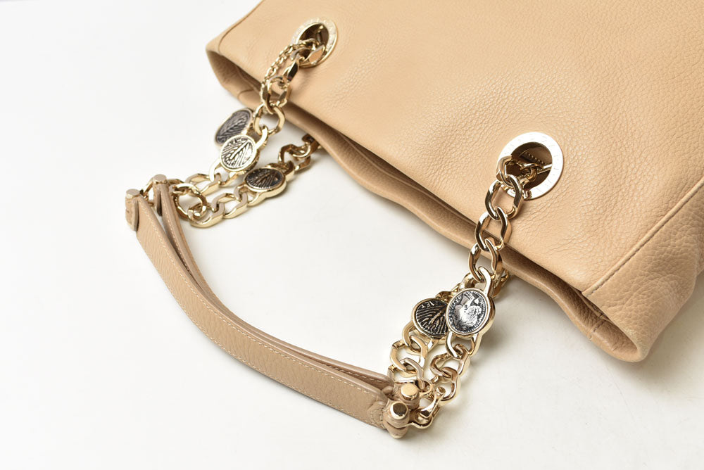 ブルガリ トートバッグ BVLGARI モネーテ レザー チェーントートバッグ ベージュ レディース【中古】