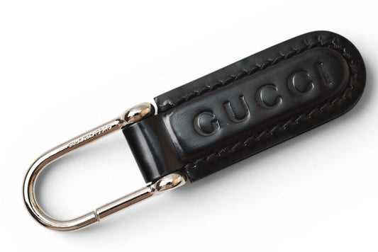 グッチ キーリング/キーホルダー GUCCI ヴィンテージ 042 1569 ブラック/シルバー 美品【中古】