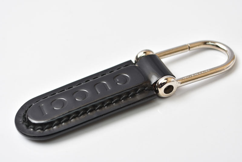 グッチ キーリング/キーホルダー GUCCI ヴィンテージ 042 1569 ブラック/シルバー 美品【中古】