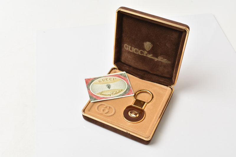 グッチ キーリング/キーホルダー GUCCI ヴィンテージ インターロッキング ボルドー/ゴールド【中古】