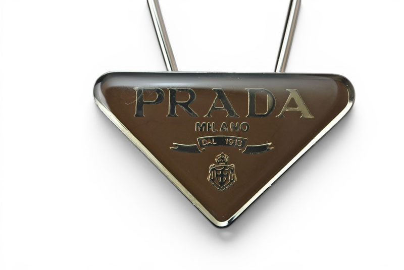 プラダ キーリング/キーホルダー PRADA トライアングル ブラウン/シルバー M285【中古】