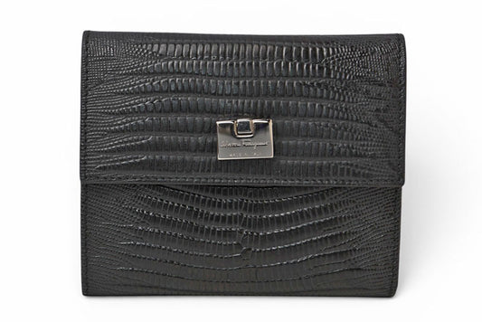 サルヴァトーレフェラガモ 財布/三つ折 Salvatore Ferragamo 折財布 クロコ型押し/ブラック IR-221210【中古】