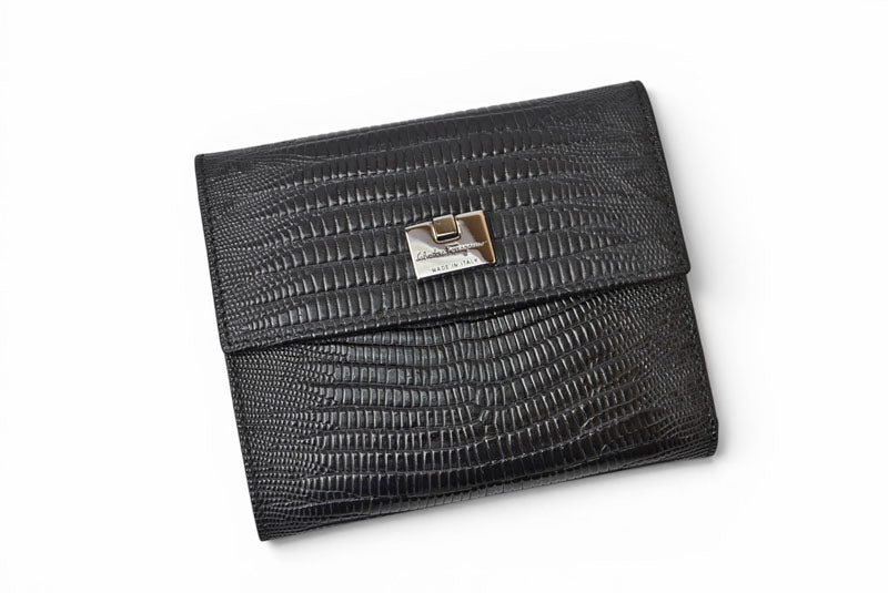 サルヴァトーレフェラガモ 財布/三つ折 Salvatore Ferragamo 折財布 クロコ型押し/ブラック IR-221210【中古】