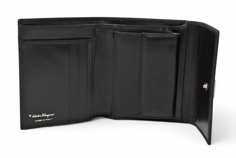 サルヴァトーレフェラガモ 財布/三つ折 Salvatore Ferragamo 折財布 クロコ型押し/ブラック IR-221210【中古】