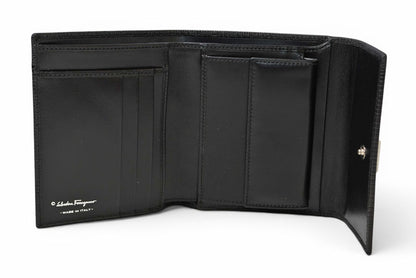 サルヴァトーレフェラガモ 財布/三つ折 Salvatore Ferragamo 折財布 クロコ型押し/ブラック IR-221210【中古】