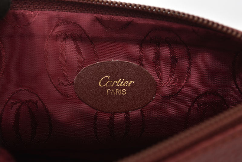 カルティエ コインケース/カードケース/ポーチ ヴィンテージ Cartier マスト ドゥ カルティエ ボルドー チェーン付【中古】
