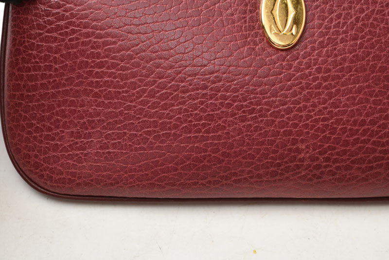 カルティエ コインケース/カードケース/ポーチ ヴィンテージ Cartier マスト ドゥ カルティエ ボルドー チェーン付【中古】