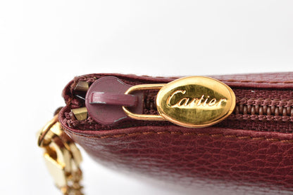 カルティエ コインケース/カードケース/ポーチ ヴィンテージ Cartier マスト ドゥ カルティエ ボルドー チェーン付【中古】