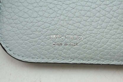 ジミーチュウ 財布 二つ折り JIMMY CHOO 財布 カーフレザー ダイヤモンド コンパクトウォレット ブルー【中古】