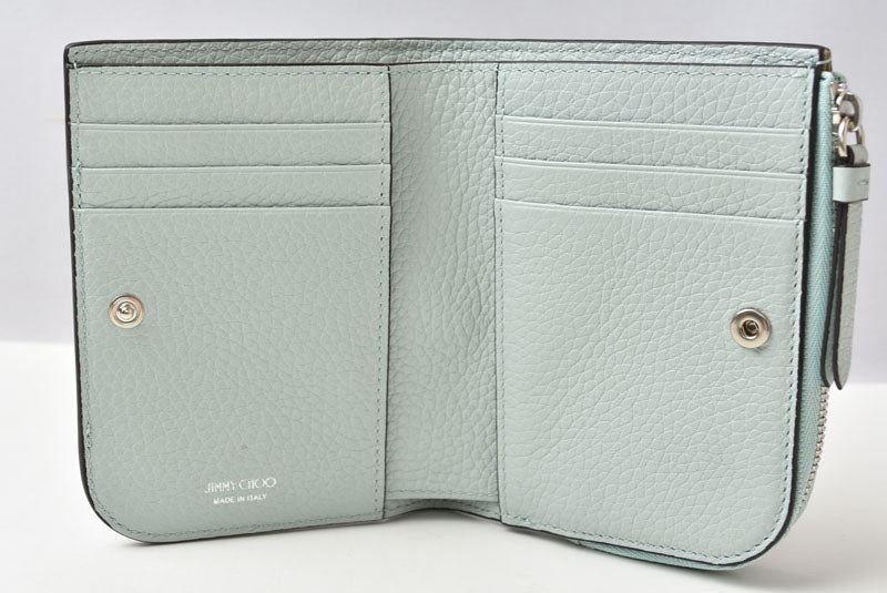 ジミーチュウ 財布 二つ折り JIMMY CHOO 財布 カーフレザー ダイヤモンド コンパクトウォレット ブルー【中古】