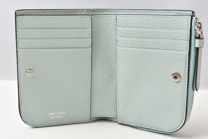 ジミーチュウ 財布 二つ折り JIMMY CHOO 財布 カーフレザー ダイヤモンド コンパクトウォレット ブルー【中古】