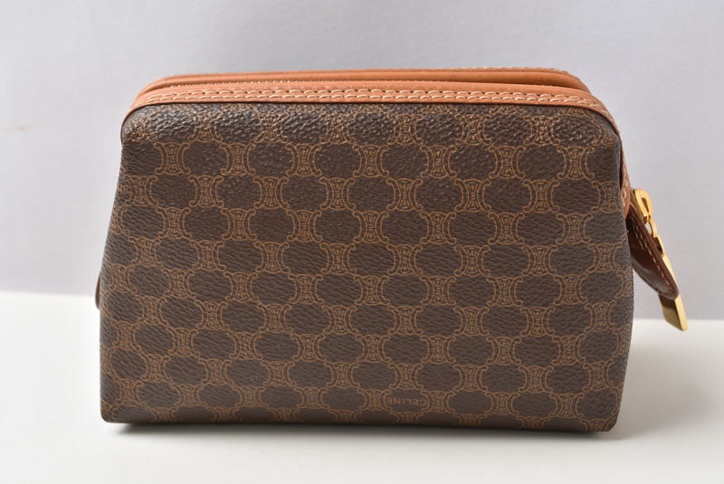 セリーヌ コスメポーチ/トラベルポーチ CELINE ヴィンテージ オールドセリーヌ マカダム ブラウン【中古】